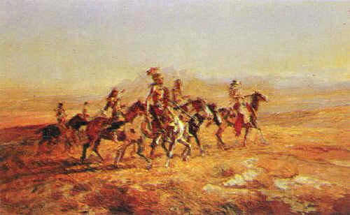 Charles M Russell Sun River War Party Spain oil painting art